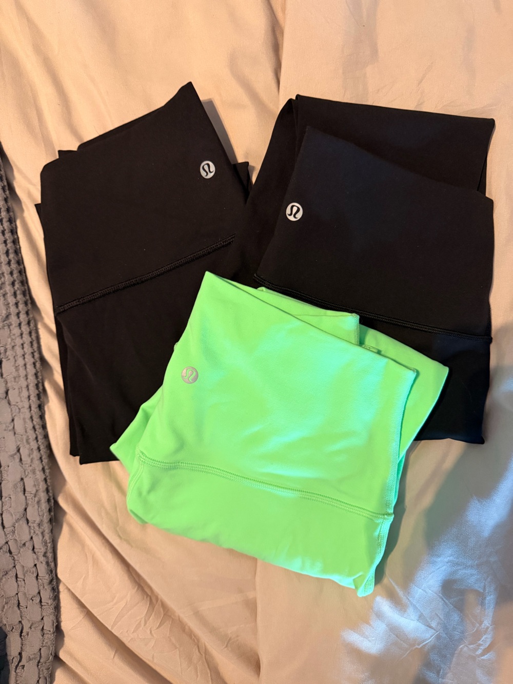 lululemon Leggings lot - 2 black (size 6) & 1 Neon Green (size 8)